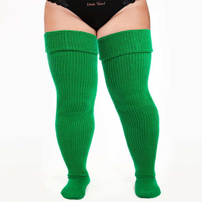 Plusock Retro Sport Thigh High Socks - Green - One Size - image 1