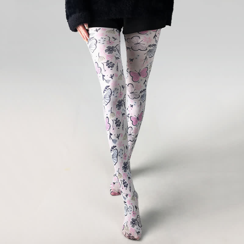 Plusock Butterfly Print Daily Wear Pantyhose - D - One Size - image 3