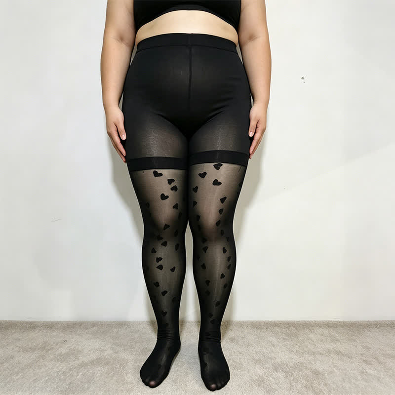 Plusock Heart Mesh Shaping Pantyhose - Black - L - image 1