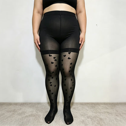 Plusock Heart Mesh Shaping Pantyhose - Black - L - image 1