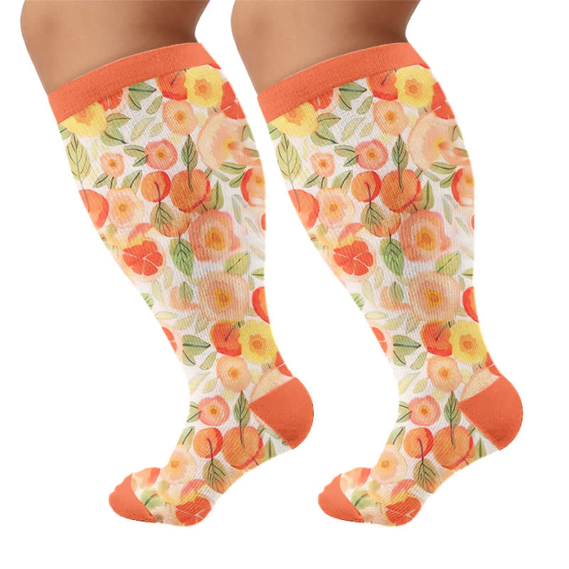 Plusock Plus Size Fruit Print Compression Socks - Orange(1 Pair) - 4XL - image 8
