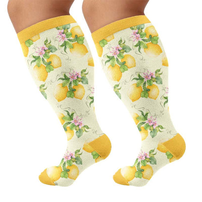 Plusock Plus Size Fruit Print Compression Socks - Yellow(1 Pair) - 4XL - image 9