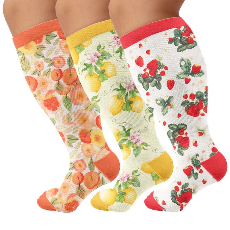 Plusock Plus Size Fruit Print Compression Socks - Multicolor(3 Pairs) - 4XL - image 4