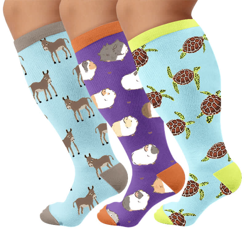 Plusock Plus Size Animal Compression Socks - Multicolor(3 Pairs) - 4XL - image 4