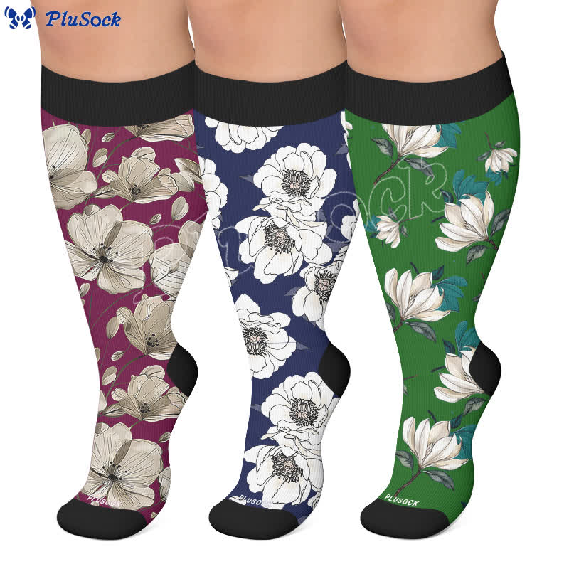 Plusock Plus Size Magnolia Floral Compression Socks - image 0