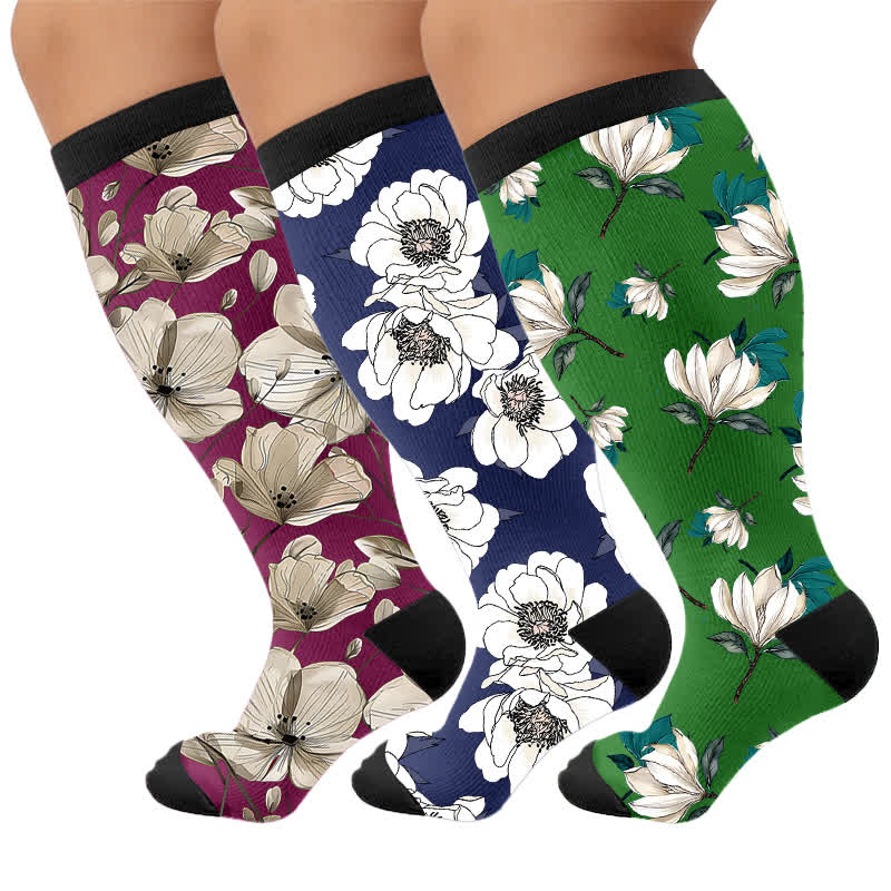 Plusock Plus Size Magnolia Floral Compression Socks - Multicolor(3 Pairs) - 4XL - image 4