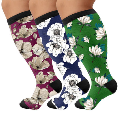 Plusock Plus Size Magnolia Floral Compression Socks - Multicolor(3 Pairs) - 4XL - image 4