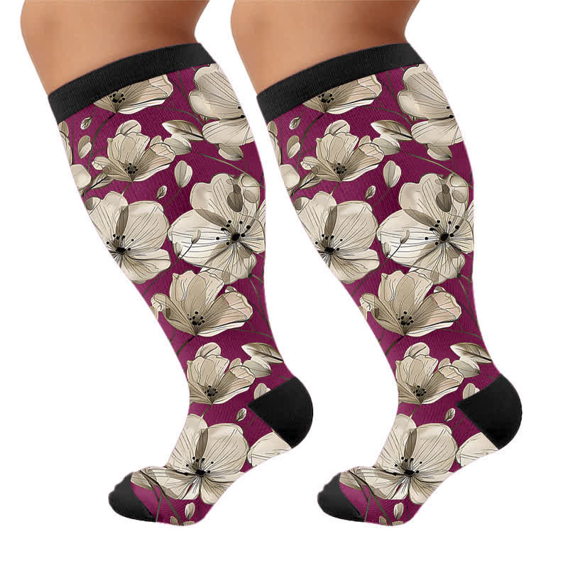Plusock Plus Size Magnolia Floral Compression Socks - Purple(1 Pair) - 4XL - image 8