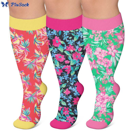Plusock Plus Size Tropical Floral Compression Socks - image 0