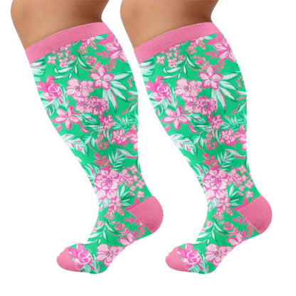 Plusock Plus Size Tropical Floral Compression Socks - Green(1 Pair) - 4XL - image 6