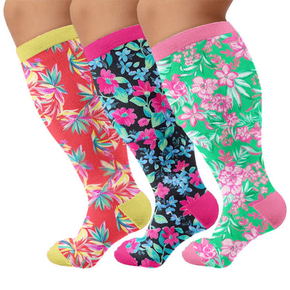 Plusock Plus Size Tropical Floral Compression Socks - Multicolor(3 Pairs) - 4XL - image 4