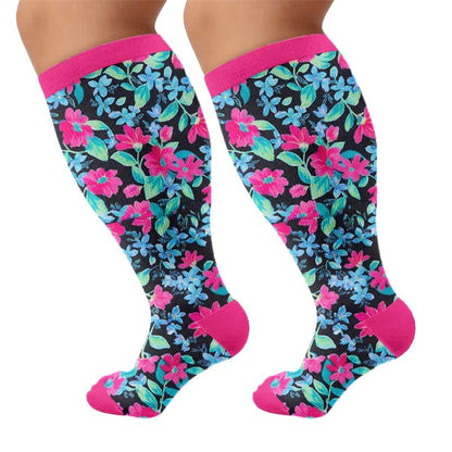 Plusock Plus Size Tropical Floral Compression Socks - Blue(1 Pair) - 4XL - image 5