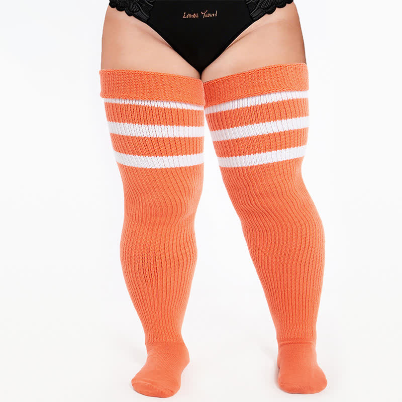 Plusock Cozy Ribbed Thigh High Socks - Orange - One Size - image 8