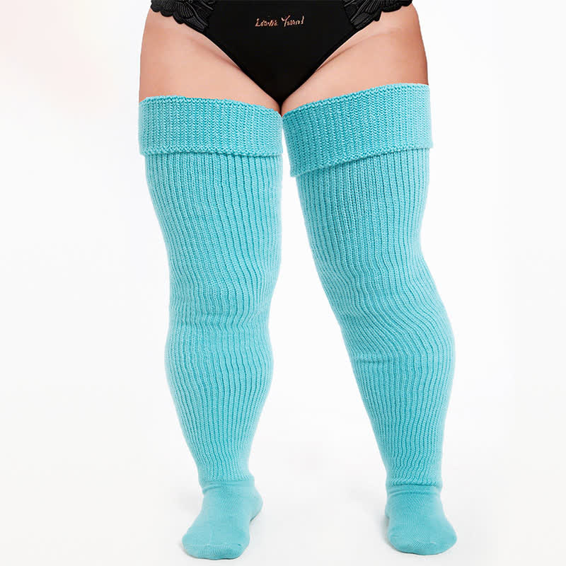 Plusock Cozy Ribbed Thigh High Socks - Blue-A - One Size - image 0