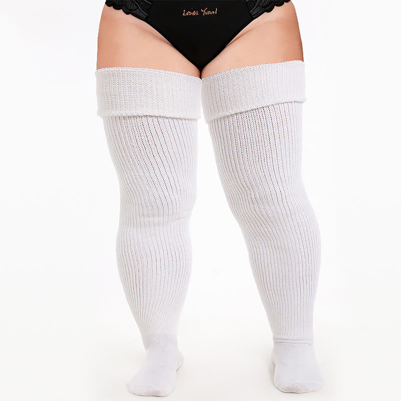 Plusock Cozy Ribbed Thigh High Socks - White-A - One Size - image 3