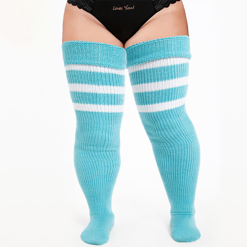 Plusock Cozy Ribbed Thigh High Socks - Blue-B - One Size - image 1