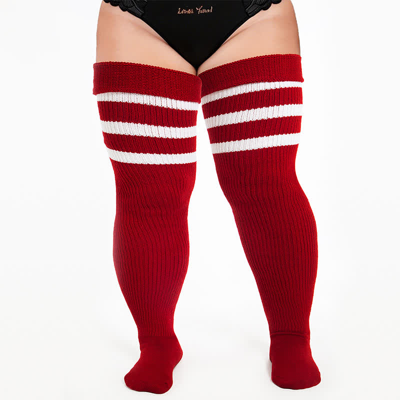 Plusock Cozy Ribbed Thigh High Socks - Wine - One Size - image 10