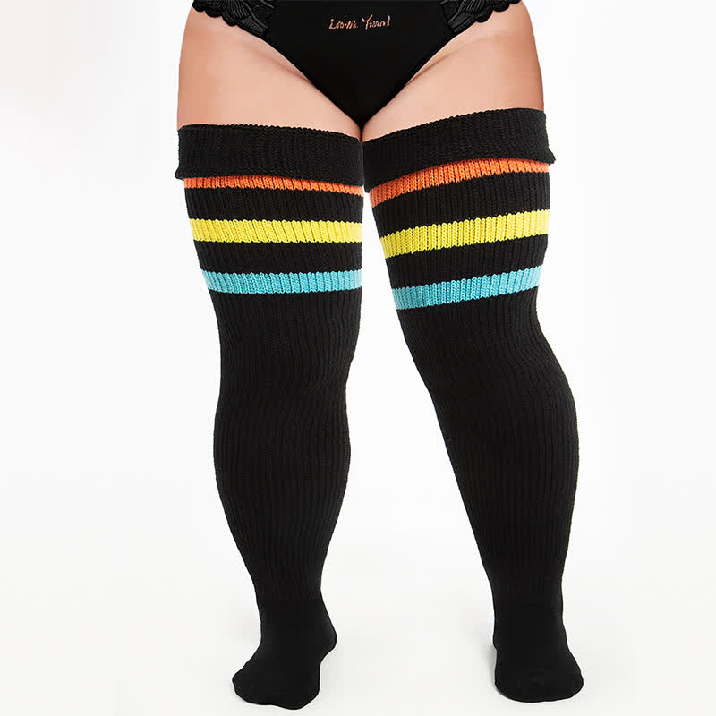 Plusock Cozy Ribbed Thigh High Socks - Black-B - One Size - image 7