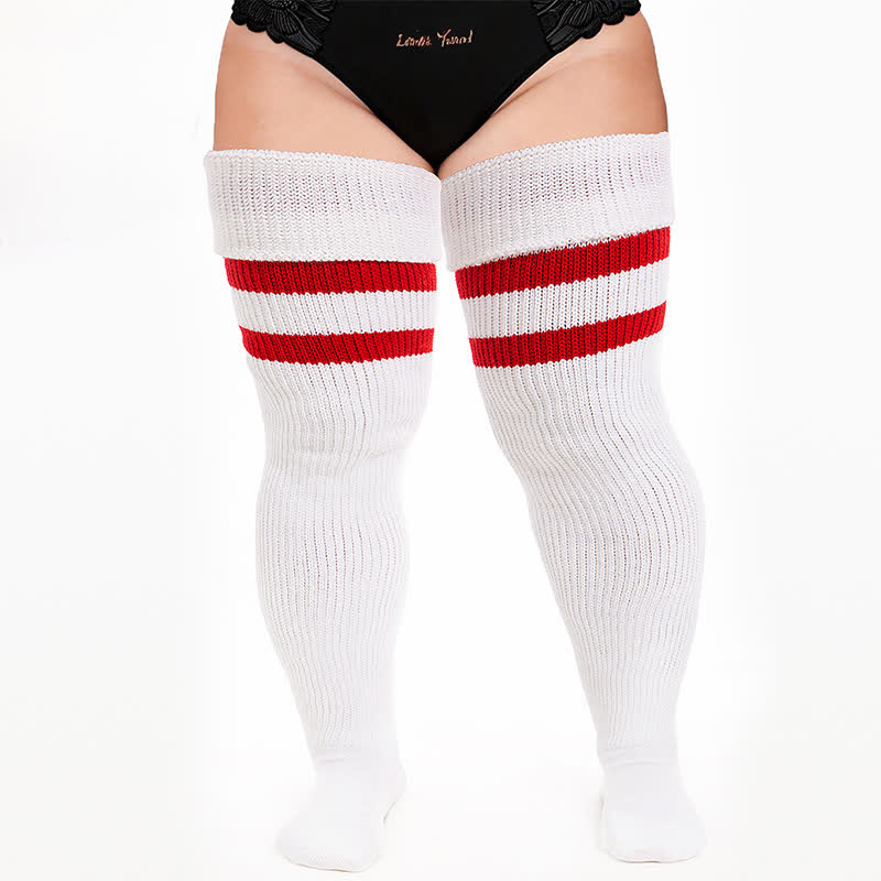 Plusock Cozy Ribbed Thigh High Socks - White-B - One Size - image 9