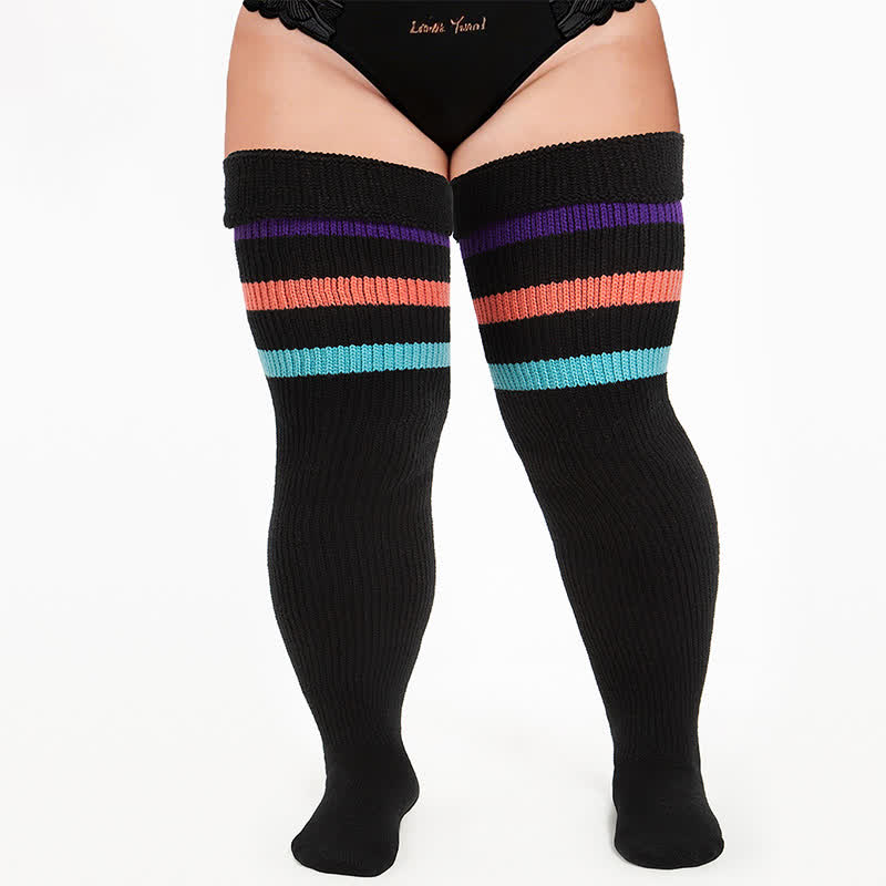Plusock Cozy Ribbed Thigh High Socks - Black-A - One Size - image 5