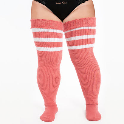 Plusock Cozy Ribbed Thigh High Socks - Light Pink-A - One Size - With Elastic Strap - image 4