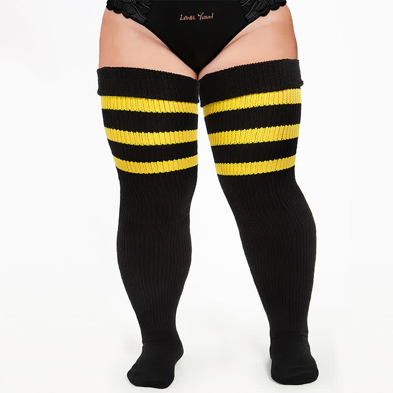 Plusock Ribbed Sport Thigh High Socks - Black-B - One Size - image 4