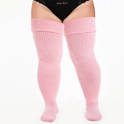 Plusock Ribbed Sport Thigh High Socks - Light Pink - One Size - With Elastic Strap - image 11