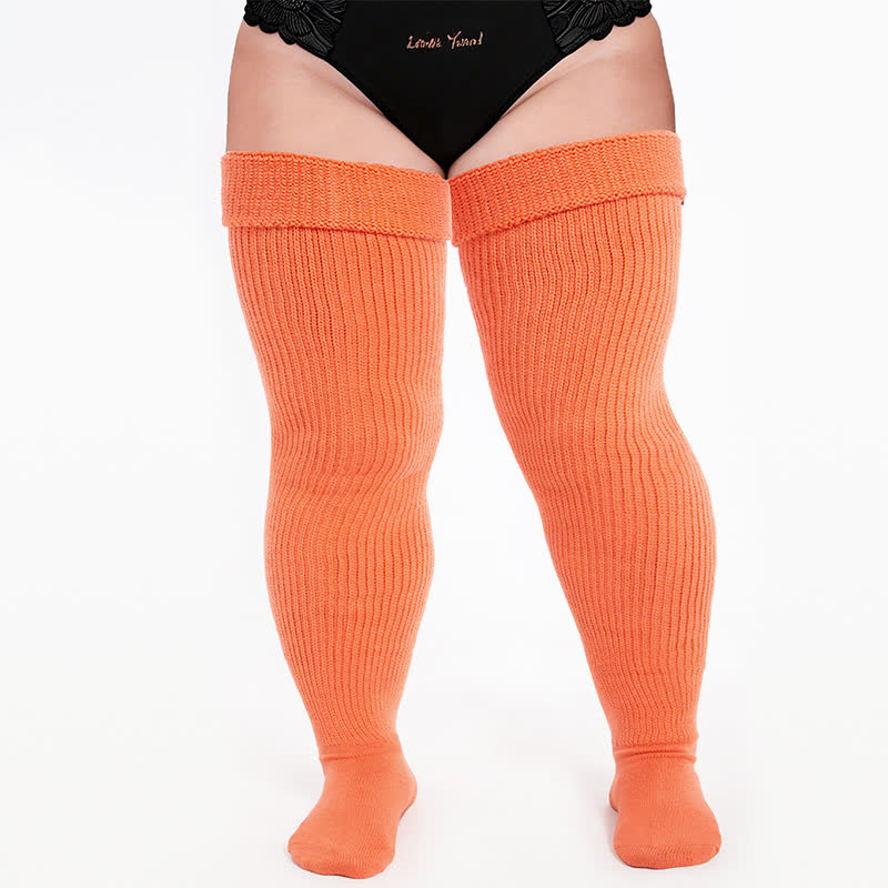 Plusock Ribbed Sport Thigh High Socks - Orange - One Size - image 10
