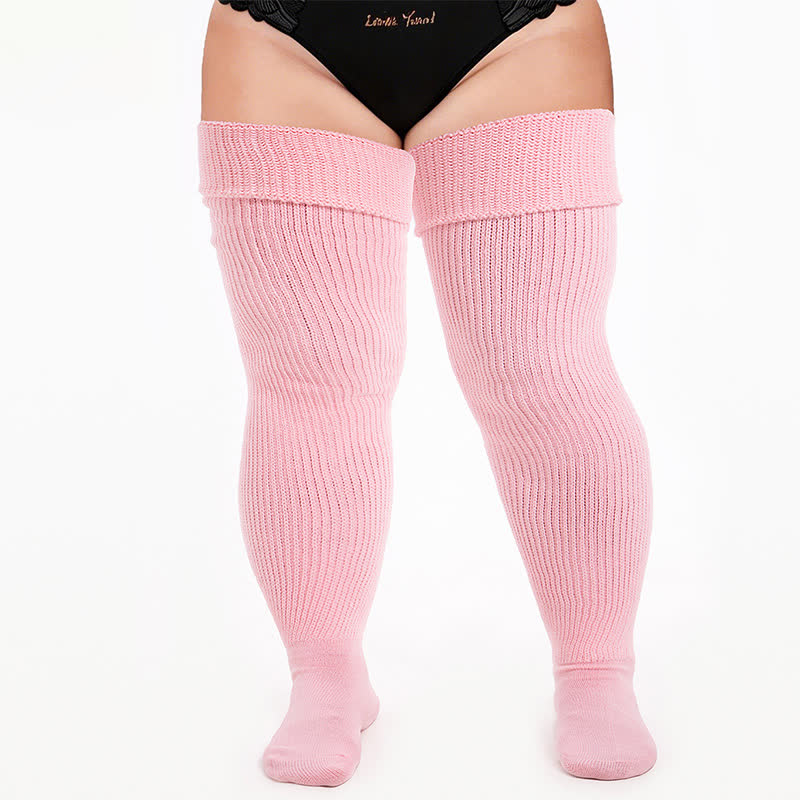 Plusock Ribbed Sport Thigh High Socks - Light Pink - One Size - image 11