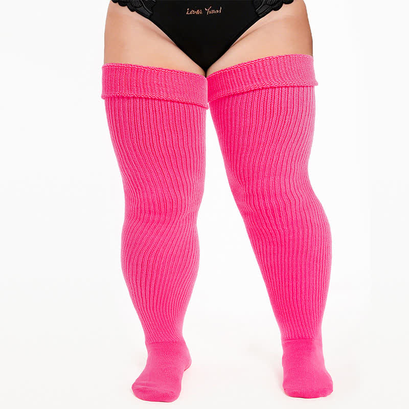 Plusock Ribbed Sport Thigh High Socks - Pink - One Size - image 2