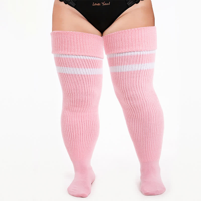 Plusock Ribbed Sport Thigh High Socks - Light Pink-A - One Size - image 6