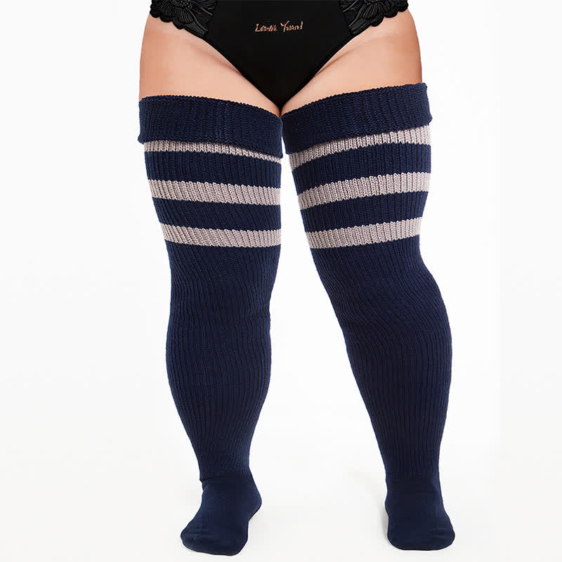 Plusock Ribbed Sport Thigh High Socks - Navy Blue - One Size - image 9
