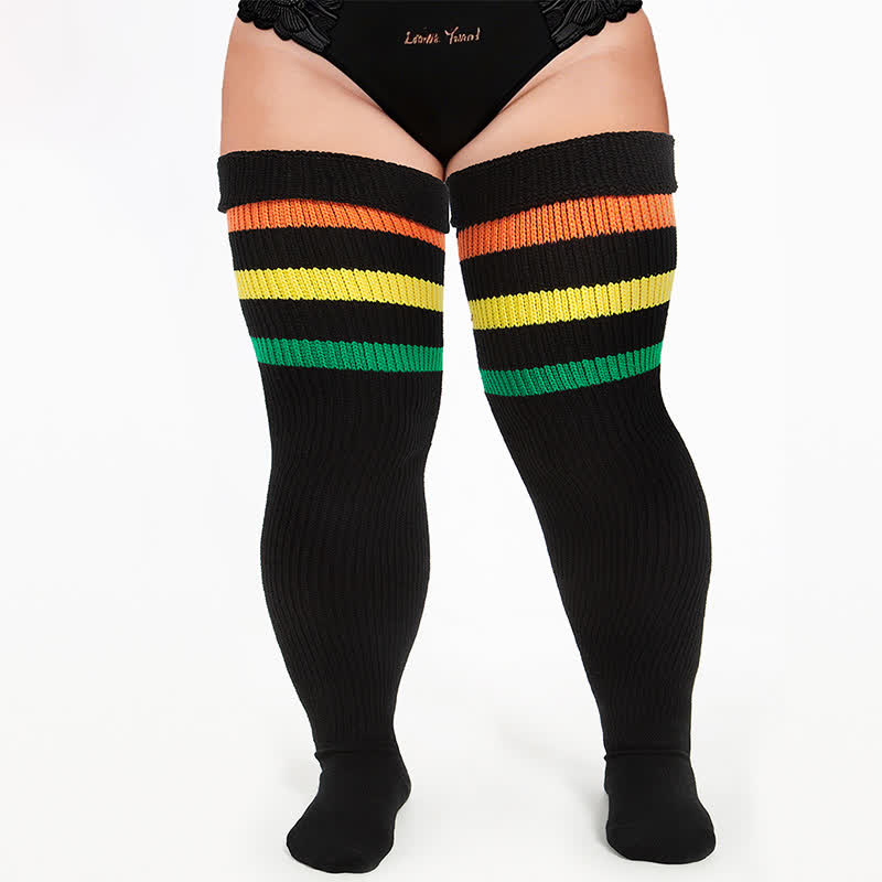 Plusock Ribbed Sport Thigh High Socks - Black-C - One Size - image 7