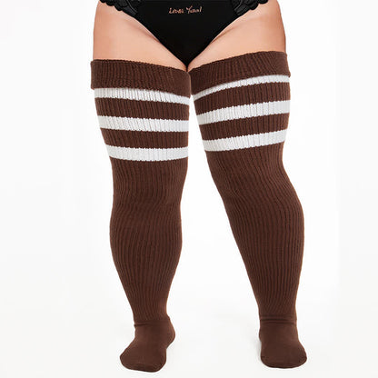 Plusock Ribbed Sport Thigh High Socks - Coffee - One Size - With Elastic Strap - image 8