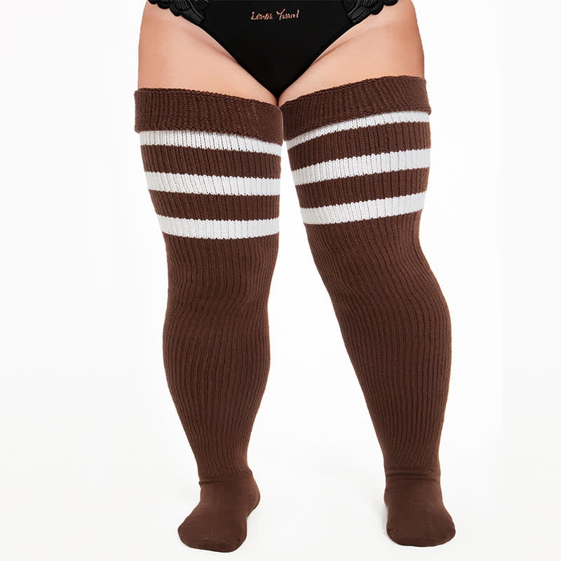 Plusock Ribbed Sport Thigh High Socks - Coffee - One Size - image 8