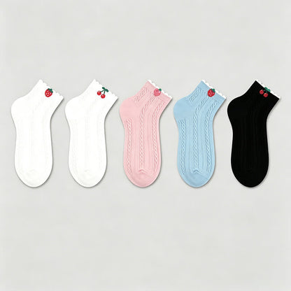 Plusock Cherry Ribbed Cotton Quarter Socks (2 Pairs) - image 1