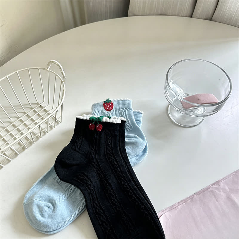 Plusock Cherry Ribbed Cotton Quarter Socks (2 Pairs) - Blue+Black - EU35-40(US2-7) - image 7