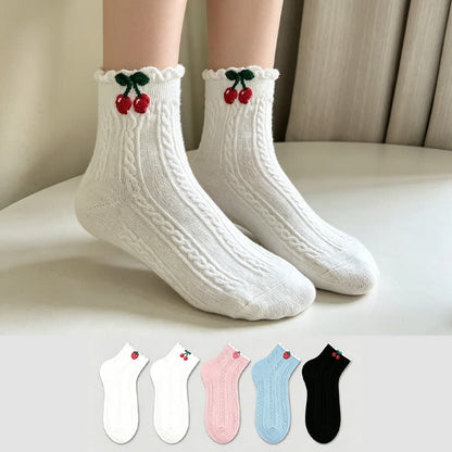 Plusock Cherry Ribbed Cotton Quarter Socks (2 Pairs) - image 0