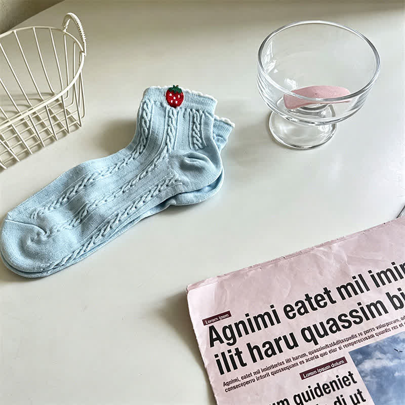 Plusock Cherry Ribbed Cotton Quarter Socks (2 Pairs) - Light Blue - EU35-40(US2-7) - image 2