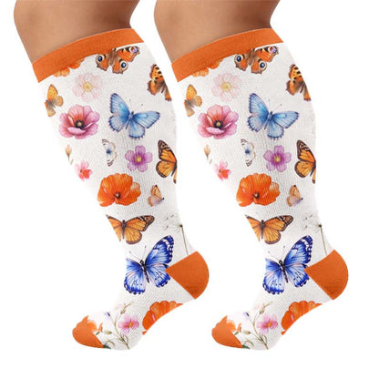 Plusock Plus Size Floral Print Compression Socks - White(1 Pair) - 4XL - image 8