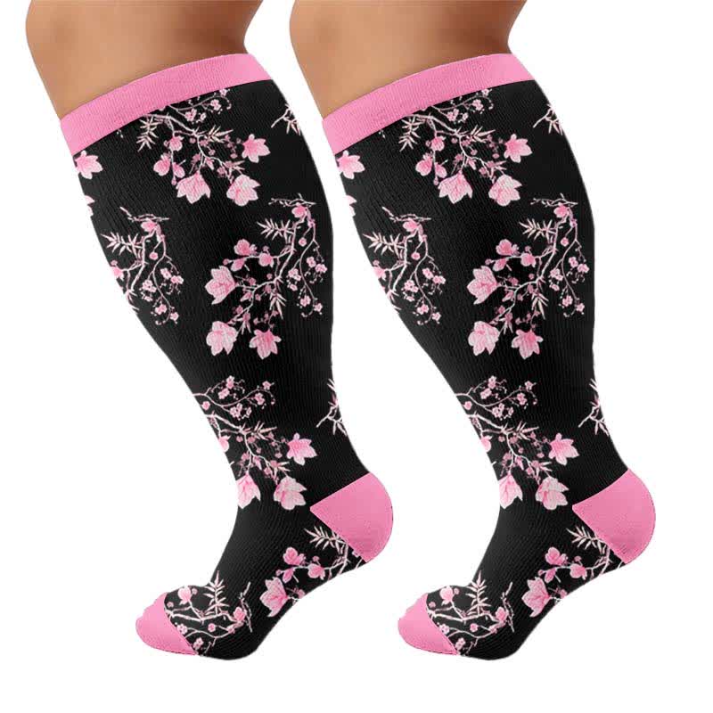 Plusock Plus Size Floral Print Compression Socks - Black(1 Pair) - 4XL - image 10