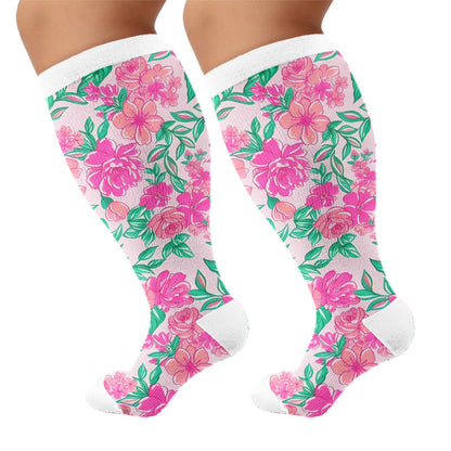 Plusock Plus Size Floral Print Compression Socks - Pink(1 Pair) - 4XL - image 9