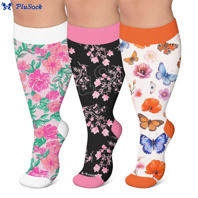 Plusock Plus Size Floral Print Compression Socks - image 0