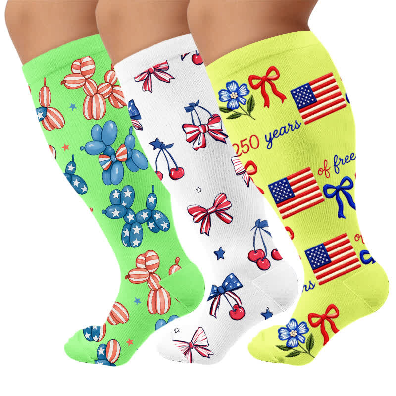 Plusock Plus Size Independence Balloons Compression Socks - Multicolor(3 Pair) - 4XL - image 4