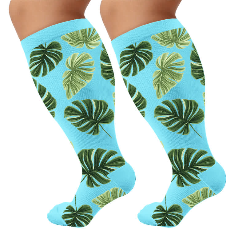Plusock Plus Size Botanical Compression Socks - Blue(1 Pair) - 4XL - image 8