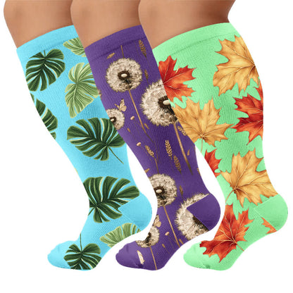 Plusock Plus Size Botanical Compression Socks - Multicolor(3 Pairs) - 4XL - image 4