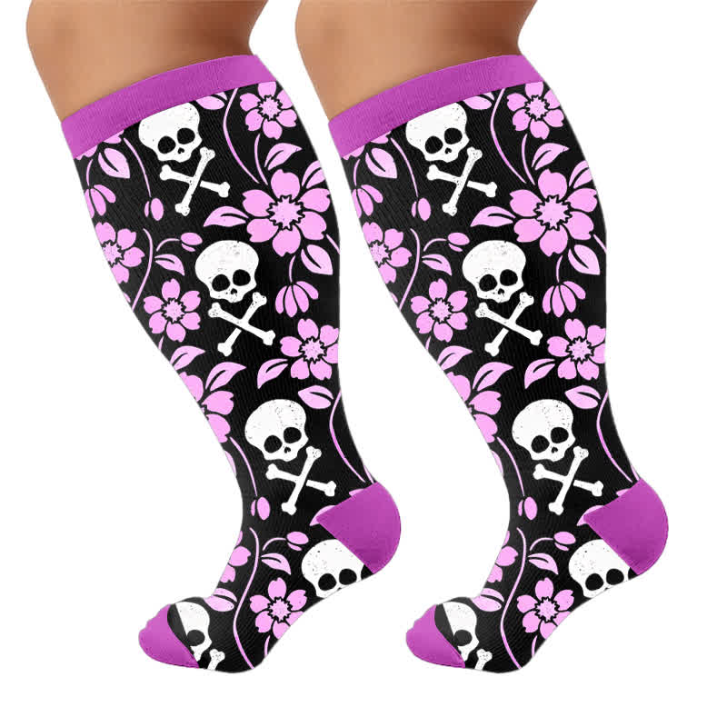 Plusock Plus Size Skull Dark Compression Socks - Purple(1 Pair) - 4XL - image 10