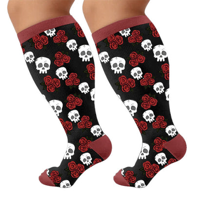 Plusock Plus Size Skull Dark Compression Socks - Red(1 Pair) - 4XL - image 8