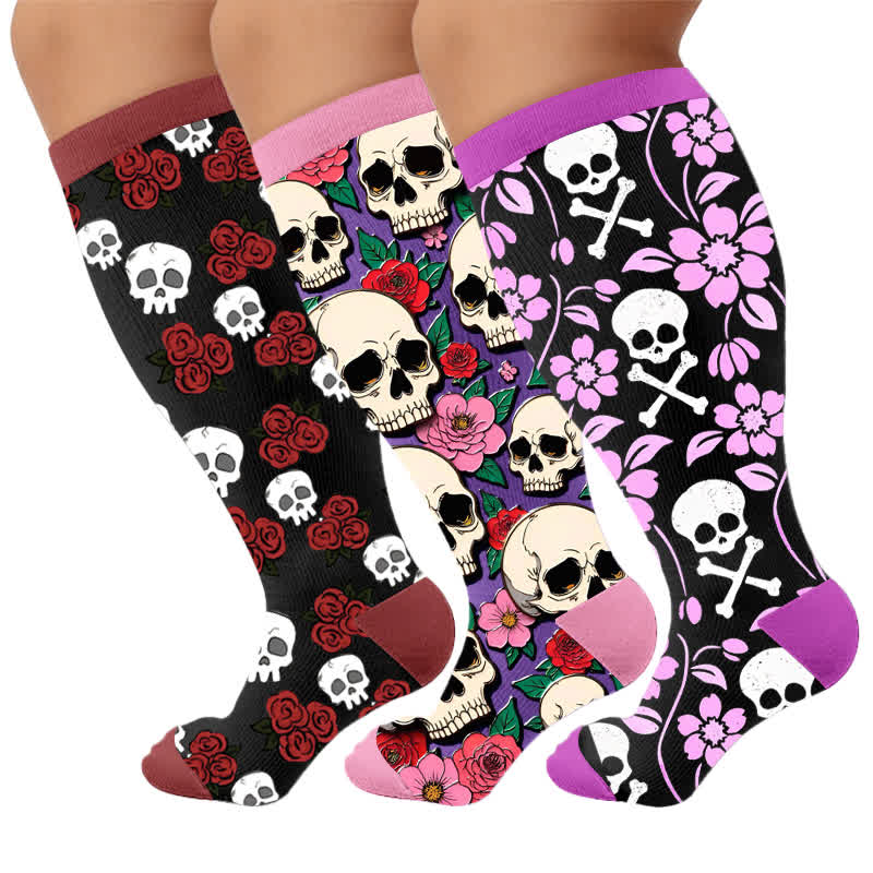 Plusock Plus Size Skull Dark Compression Socks - Multicolor(3 Pairs) - 4XL - image 4
