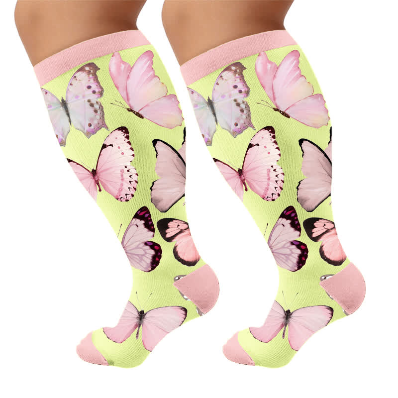 Plusock Plus Size Dark Butterfly Compression Socks - Yellow(1 Pair) - 4XL - image 10